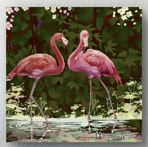 Flamingo Lagoon, Original Art by MalloryJane, Signed Framed Print/Canvas 24"x24"